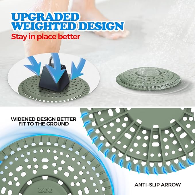 zaa Shower Drain Hair Catcher, 2 Pack Premium Silicone Drain Protector & Shower Drain Cover, Shower Installation Kits for Flat Drains of Shower Room, Bathroom, Dark Green