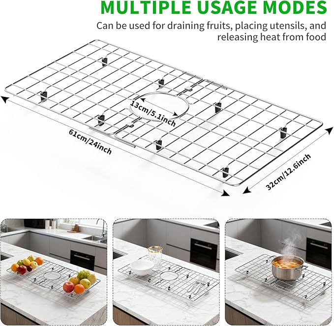 24" x 12" Stainless Steel Sink Protector - Large Sink Rack for Bottom of Sink Kitchen Grid Centered Drain