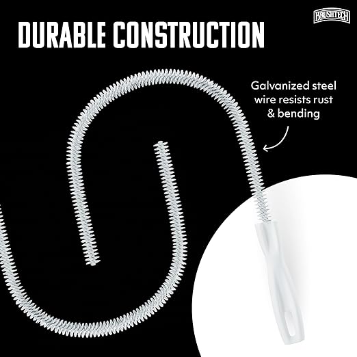 Brushtech Sink Drain & Overflow Cleaning Brush - Thin & Flexible Drain Cleaning Gadget for Clogs, Hair, & Debris - Long Pipe Cleaning Brush for Kitchen & Bathroom Sink Maintenance - Made in USA