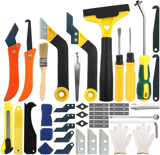 37Pcs Grout Removal Tool Kit,Hand-Grout Saw and Caulk Remover Tools Set,with 9Pcs Extra Blades,Caulking Removal Tools for Cleaning Ceramic Tile Joints and Corners