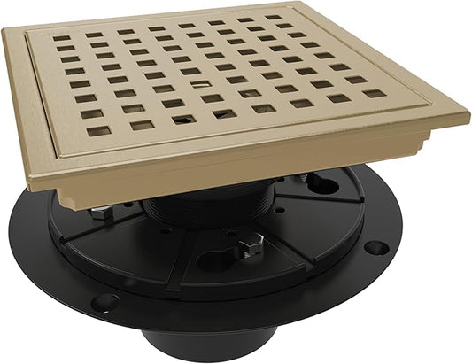 WEBANG 6 Inch Square Shower Floor Drain with Flange,Quadrato Pattern Grate Removable,Food-Grade SUS 304 Stainless Steel,Watermark&CUPC Certified,Champagne Bronze