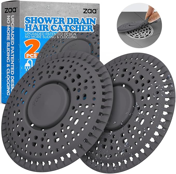 zaa Shower Drain Hair Catcher, Upgraded 2 Pack Premium Silicone Drain Protector & Shower Drain Cover for Regular Floor Drains of Shower Room, Bathroom, Black
