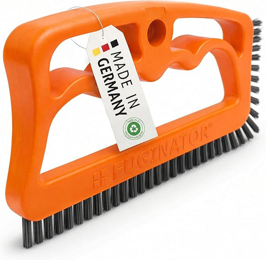 FUGINATOR® Grout Brush Orange/Gray - Ergonomic Heavy Duty Cleaning Brush for Bathroom, Shower & Kitchen - Deep Detail Scrubber for Wall & Floor Tiles, Crevices & Tight Spaces - Made in Germany