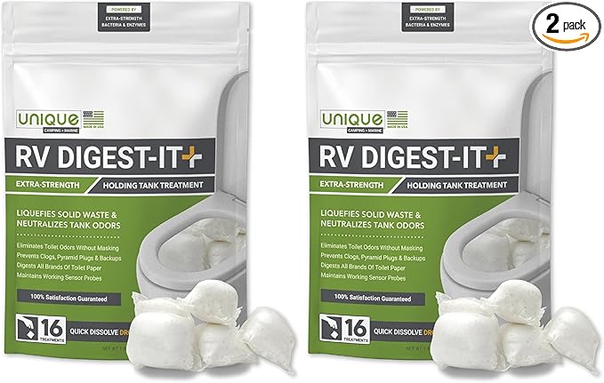 Unique RV Digest-It+ Extra-Strength RV Toilet Treatment Pod - Liquifies Waste and All Brands of Toilet Paper - Eliminates Odors at the Source (16 Pods) (Pack of 2)