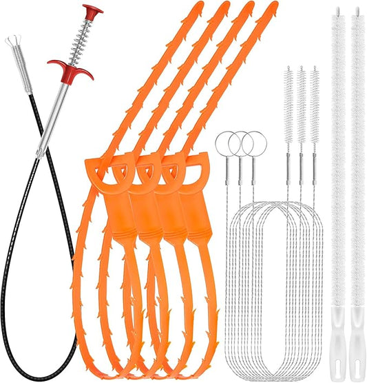 10-Pack Drain Clog Remover Kit, 59" Drain Snake(3pcs), 25" Drain Hair Remover(4pcs), 24" Drain Cleaner Tool(1pc), 18" Snake Drain Hair Removal Tool(2pcs), Sink Snake Drain Tool for Toilet,Shower,Sink