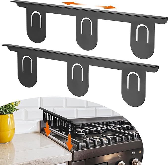 RECAPS Stainless Steel Extendable Stove Gap Covers Fliter 13.8"to 27.5"In, Stove Side Gap Covers for Kitchen, Heat Resistant Oven Crack Guard for Counter (2 Packs，Black）