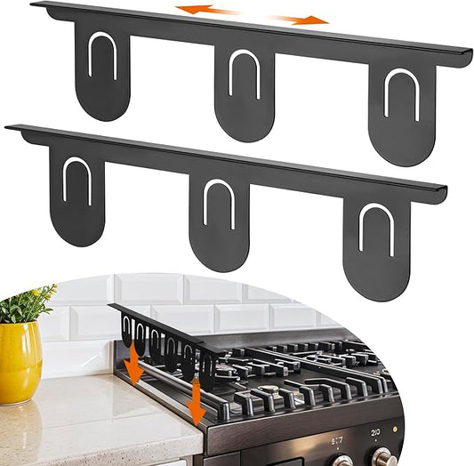 RECAPS Stainless Steel Extendable Stove Gap Covers Fliter 13.8"to 27.5"In, Stove Side Gap Covers for Kitchen, Heat Resistant Oven Crack Guard for Counter (2 Packs，Black）