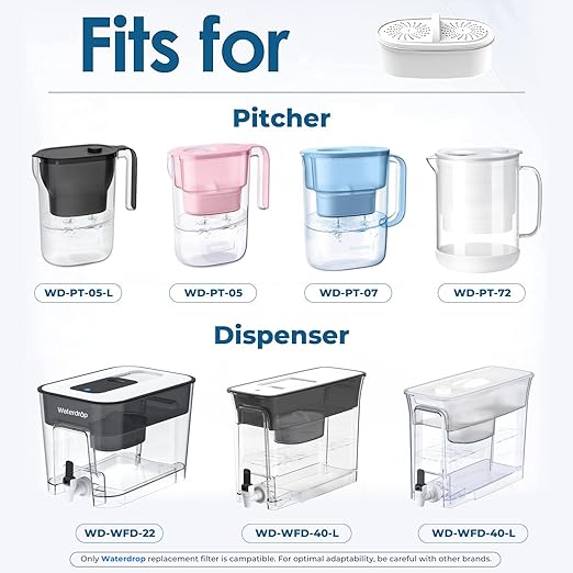[Original] Waterdrop PF-01A Water Filter Replacement for Waterdrop Pitcher and Dispenser Filtration System, NSF Certified, Reduces Lead, PFAS, PFOA/PFOS, Last Up to 200 Gallons, 4 Pack