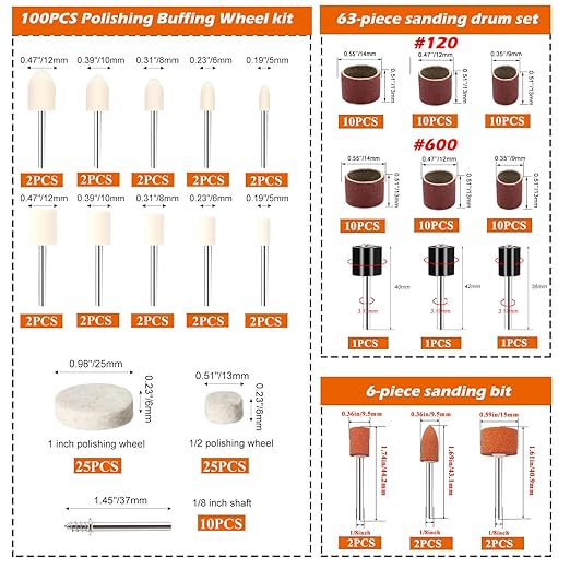 185Pcs Wool Felt Polishing Kit with Sanding Drum –1/8inch Shank Rotary Tool Accessories Set, Includes Buffing Wheels,Polishing Compound & Pads for Metal,Wood,Ceramic, Stainless Steel & Glass