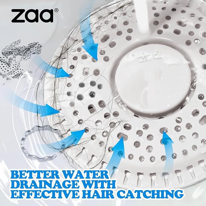 zaa Shower Drain Hair Catcher, Upgraded 2 Pack Premium Silicone Drain Protector & Shower Drain Cover for Regular Floor Drains of Shower Room, Bathroom, White