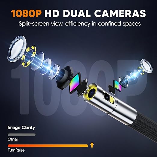 210° Two-Way Articulating Borescope Dual Lens, 7" IPS Sewer Camera with Light, Industrial Endoscope 0.25in Tiny Probe Snake Camera for Inspection Automotive Wall Pipe 5.3FT Cable