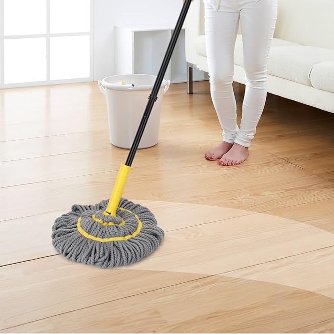KeFanta Self-Wringing Twist Mops with 1 Extra Refill, Mops for Floor Cleaning with 57 " Long Handle, Microfiber Floor Mop for Hardwood Commercial Household Clean (1 Handle & 2 Mop Heads)