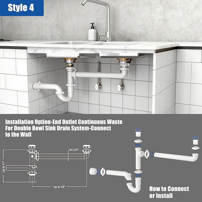 （1 Pack） Yariwiz 1-1/2 inch White Kitchen Sink Drain Kit for Most Kitchen Sink Drain Replacement Tubular Plumbing Pipe Assembly KSD-007W