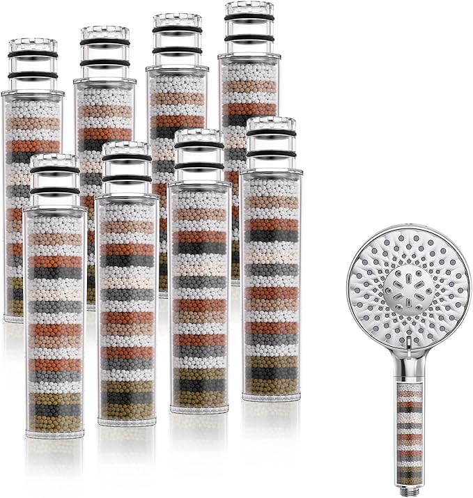 SR SUN RISE Shower Filter for Handheld Shower Head, Replacement Filters for Hard Water Remove Chlorine and Harmful Substances (8 Filters)