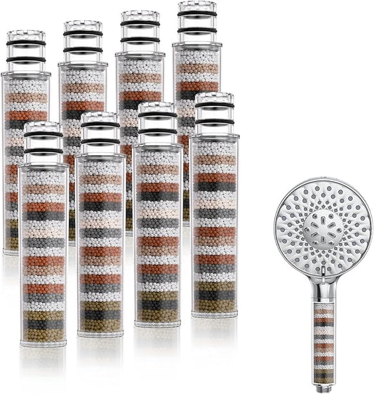 SR SUN RISE Shower Filter for Handheld Shower Head, Replacement Filters for Hard Water Remove Chlorine and Harmful Substances (8 Filters)