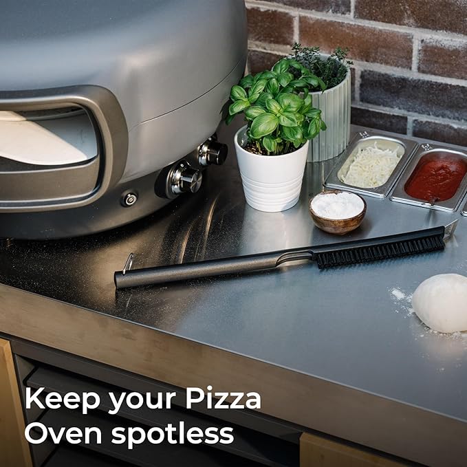 Everdure 2-in-1 Pizza Oven Brush and Scraper Tool - for Hard to Reach Areas and Keeping Your Oven Fresh and Clean - Nylon Bristles, Stainless Steel Spatula, Long Handle - Outdoor Pizza Oven Essential