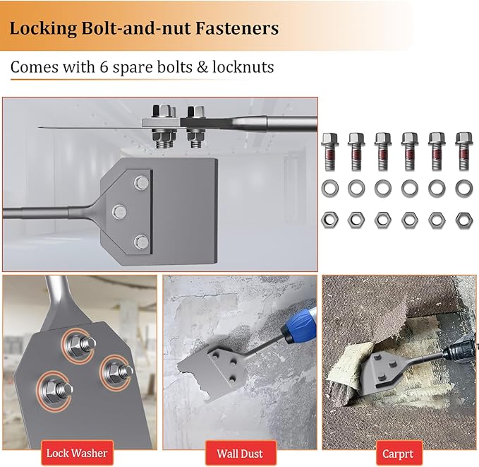 2 Pcs SDS Plus Floor Scraper Replacement Blades, TOOVEM 4 Inch Wide Tile Thinset & Adhesives Removal Blades with Bolts, Nuts, and Washers for 4" x 10" SDS Plus Floor Scrapers