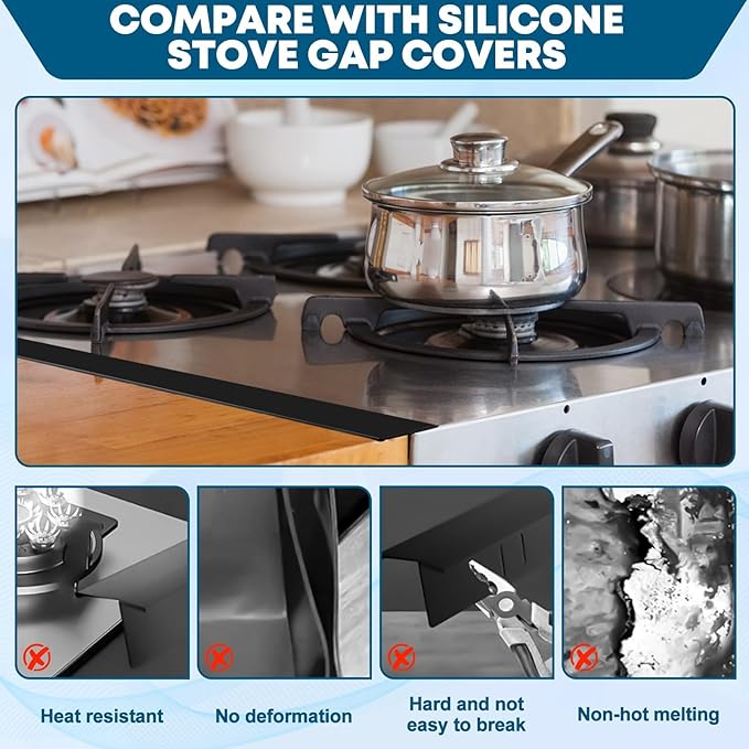 Stove Gap Covers Stainless Steel, 2PCS Anti-slip Not Sharp 16.5“~33” Adjustable Oven Gap Filler for Counter, Stove Guards Effectively Protect Cooktop Trim Kit Suitable for Even Surface