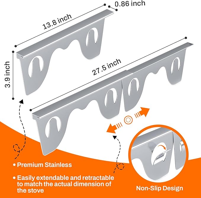 Stove Gap Covers Stainless Steel, 2 Pack Stove Gap Filler for Kitchen, Range Trim Kit for Counter Sink, Adjustable Length 13" to 28" Heat Resistant Stove Guard Between Stove & Countertop, Silver