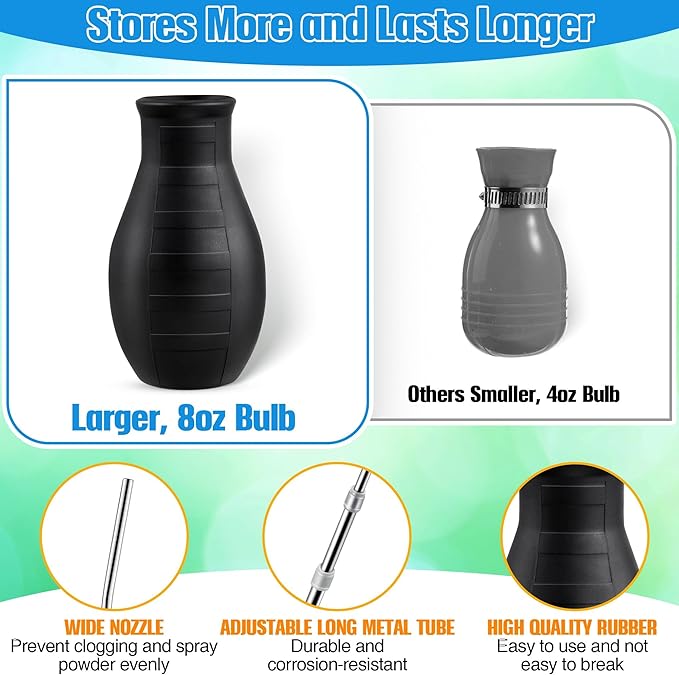 2PCS Diatomaceous Earth Powder Duster, Longer 9" to 22" Retractable Garden Powder Applicator Dispenser, 8 oz Bulb Duster Sprayer Insect for Home Organic Gardening Agricultural Supply(Black)