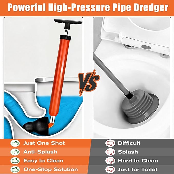 Upgraded Toilet Plunger,High Pressure Toilet Plunger,Powerful Air Drain Unclogger,Toilet Brush and Plunger Set,Toilet Snakes for Unclogging, Universal Unclogger tool for Bathroom(Plunger Upgrade)