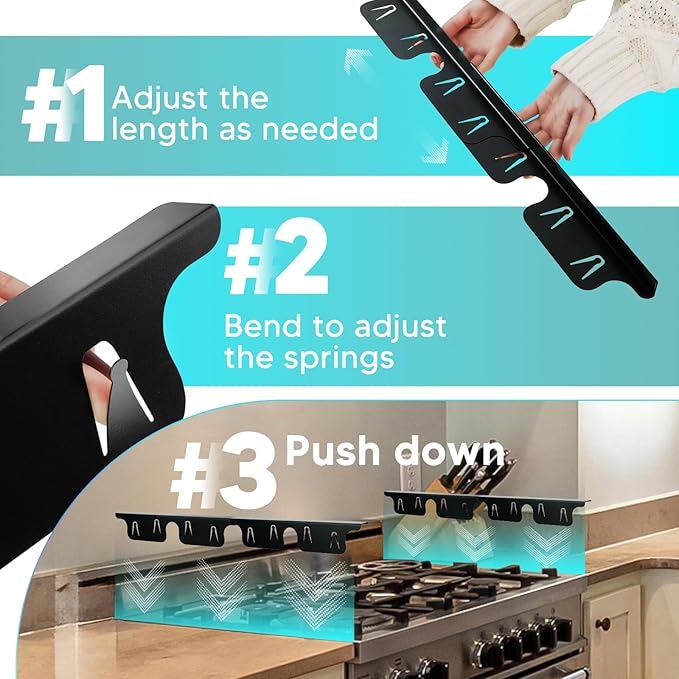 Stainless Steel Stove Gap Covers 13.8~27.5 Inch Retractable, Range Trim Kit Between Stove Top and Counter Heat Resistant & Easy to Clean Oven Gap Filler by BOGDA Black (2 Packs)