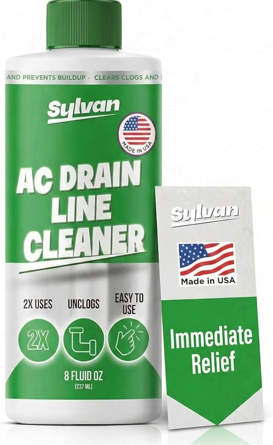 Sylvan AC Drain Line Cleaner | 8 oz | Instant Relief | Made in USA | Universal Compatibility | Removes Clogs and Buildup from HVAC Condensate Lines | Air Conditioner Unclogger