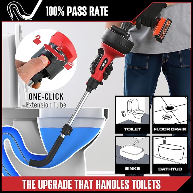 POPULO 16.5FT Toilet Snake Auger, Auto Feed Upgraded Drain Snake, Plumbing Toilet Hair Drain Clog Remover with Extension Tube for Toilet, Shower, Bathtub, Kitchen, Sink, 2026 PMDA-G2