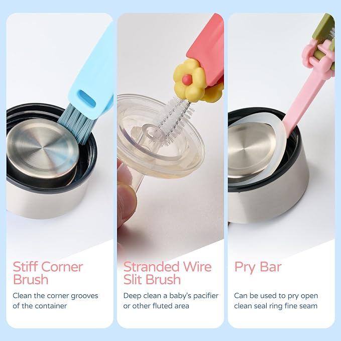 3 in 1 Bottle Gap Cleaning Brush, Multifunctional Cup Lid Gap Cleaner, Portable Crevice Cleaning Brush Set, Suitable for Household Use and Carry Outdoors, for Bottle Gap Tight Spaces Cup (Pink)