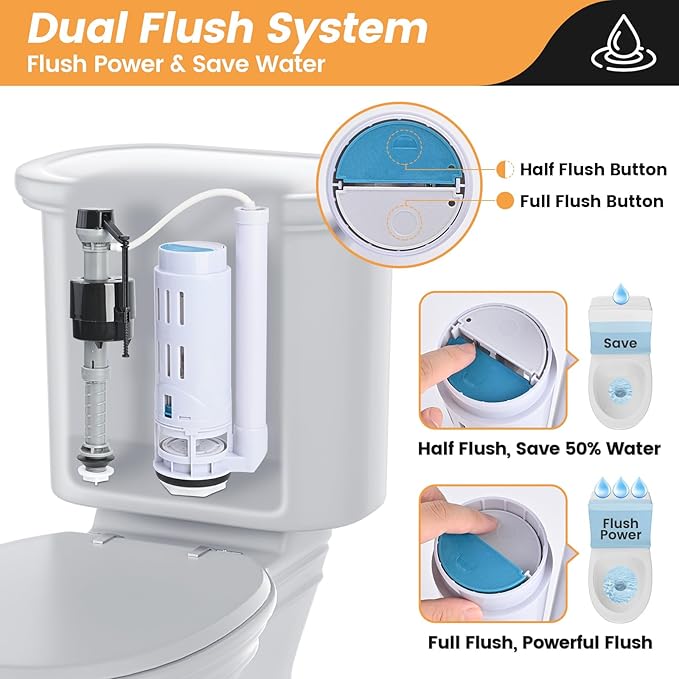 2-Inch Dual Flush Valve Replacement Kit for 2-Piece Toilets, Universal Toilet Repair Kit with Push Button, Fill Valve, Gasket & Bolts,Compatible with Glacier Bay, Kohler, American Standard, and Toto