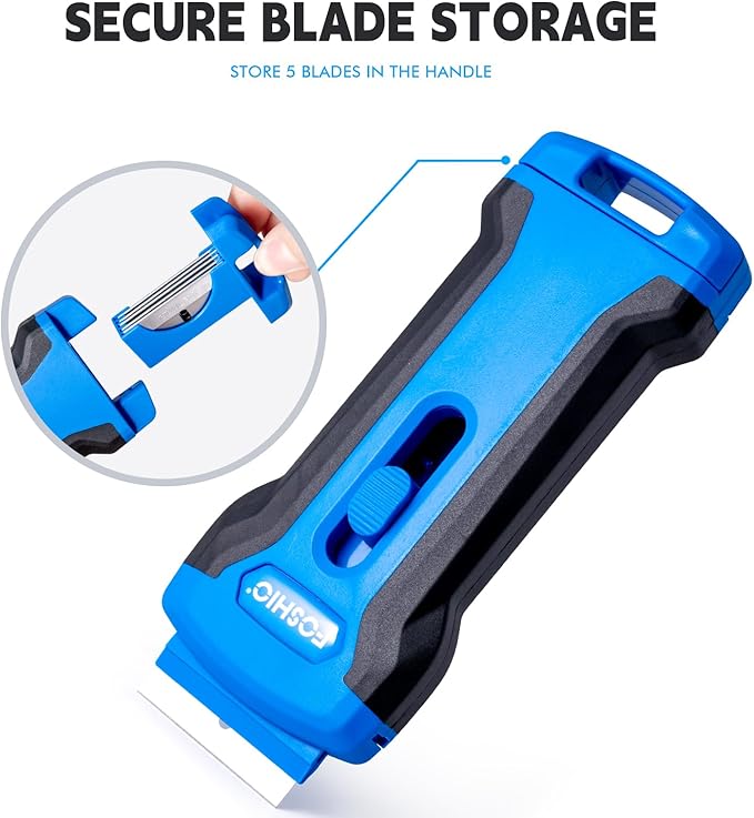 FOSHIO Razor Blade Scraper Tool with 20pcs Extra Stainless Steel Blades, Plastic Scraper for Glass Top Stove, Oven Door, Cooktop, Window, Glass Shower Doors, Remove Food Residue, Paint, Sticker