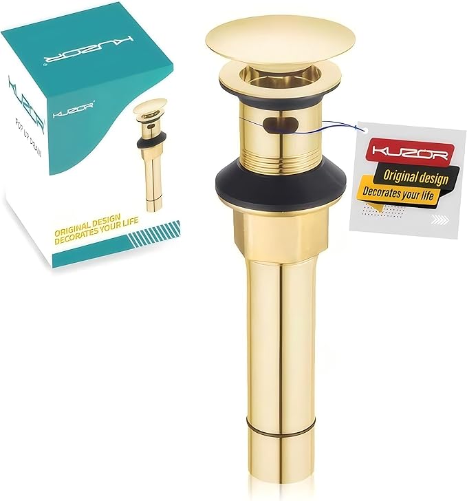 Gold Pop Up Bathroom Sink Drain with Overflow - Fits 1-5/8" to 2" Holes, 304 Stainless Steel for Vanity/Vessel Sink