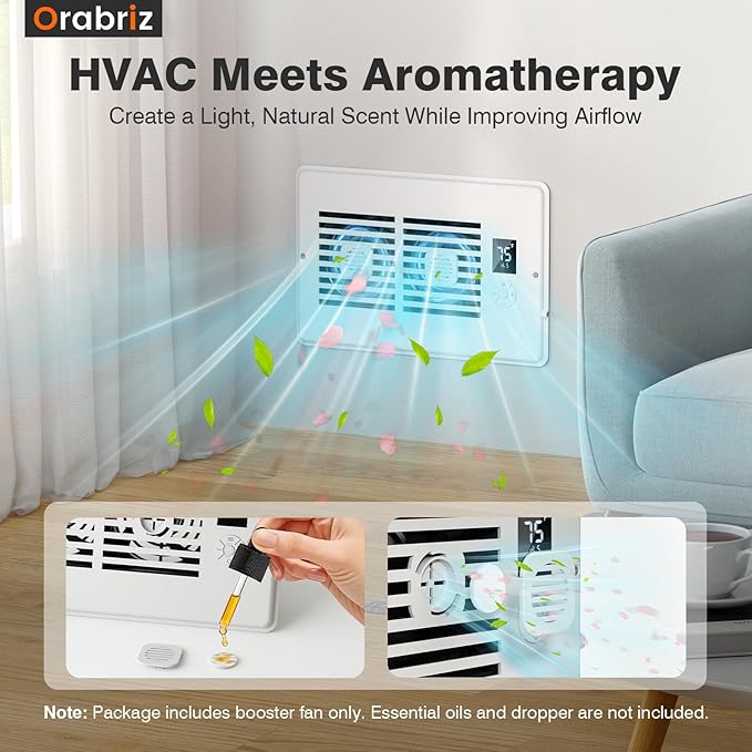 AC Vent Booster Fan 6" x 10" Register, Quiet 10-Speed Vent Booster with Thermostat Control, Remote & LCD Display, Built-in Aroma Pad Slot, Improves AC Heating & Cooling Airflow for Home