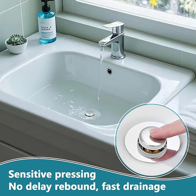 2Pack Bathroom Sink Stopper for 1-1.50in, Universal Drain Filter for US Stainless Steel Floor Drain Filter, Universal Bathroom Sink Drain Pop Up Stopper with Hair Strainer (Silver)