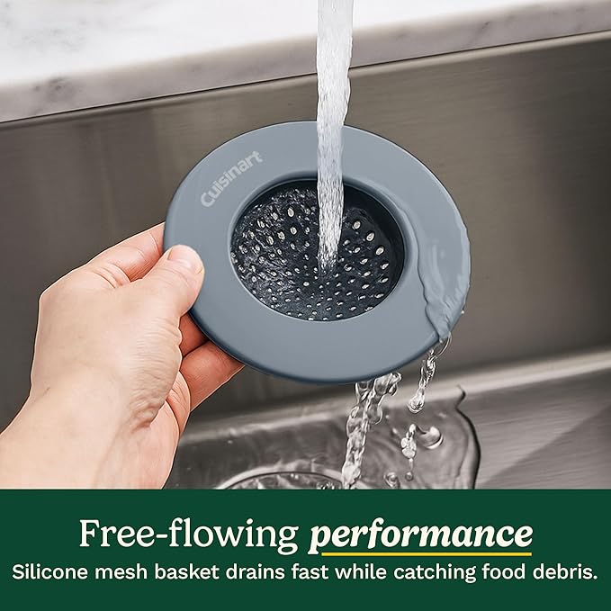 Cuisinart Sink Strainers- 2 Pack Kitchen Sink Drain Strainer & Food Catcher with Enamel-Coated Stainless Steel Rim and Silicone Base, Fits Standard 3.5" Drains, Outer Diameter 4.35", Scratch-Safe