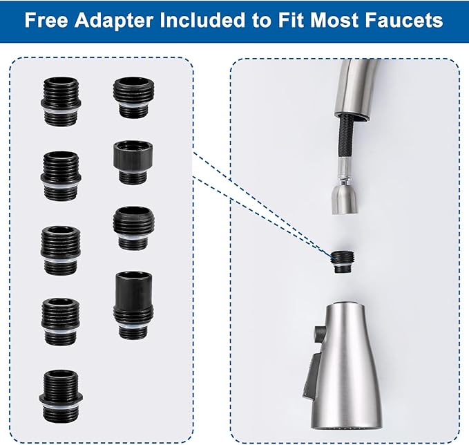 Kitchen Faucet Head Replacement, Premium 3 Function Pull Down Spray Head with 9 Adapters, Kitchen Sink Faucet Head Compatible with American Standard, Moen/Delta Faucets, Brushed Nickel