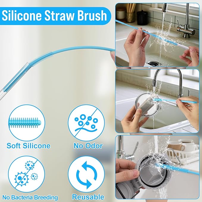 XANGNIER 4 PCS Water Bottle Cleaner Brush Set for Stanley Tumbler 40 oz/30 oz/20 oz Cup,Multifunctional Bottle Brush and Long Silicone Straw Cleaner Brush,Cleaning Kit for Owala/Yeti Cup Accessories