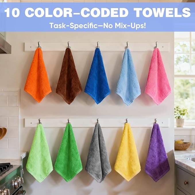 10 Colors Microfiber Cleaning Cloths, 150 Pack Assorted Cleaning Rags, Highly Absorbent Microfiber Towels for Car, Kitchen, Bathroom and Household Cleaning, 11.8"X11.8"