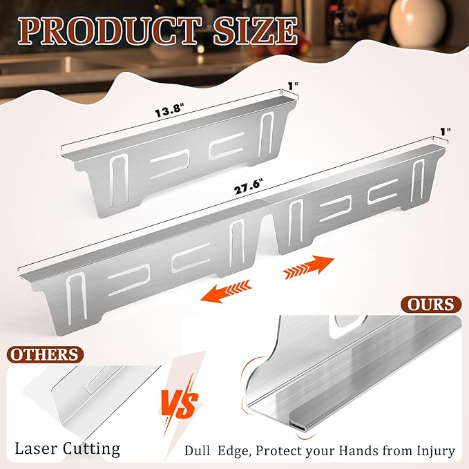 Stainless Steel Stove & Counter Top Gap Covers Adjustable Length 13.8"-27.6”Oven Side Filler Kit Between, Heat Resistant Slide-in Range Trim Guard for Seamless Kitchen Accessories (Silver)