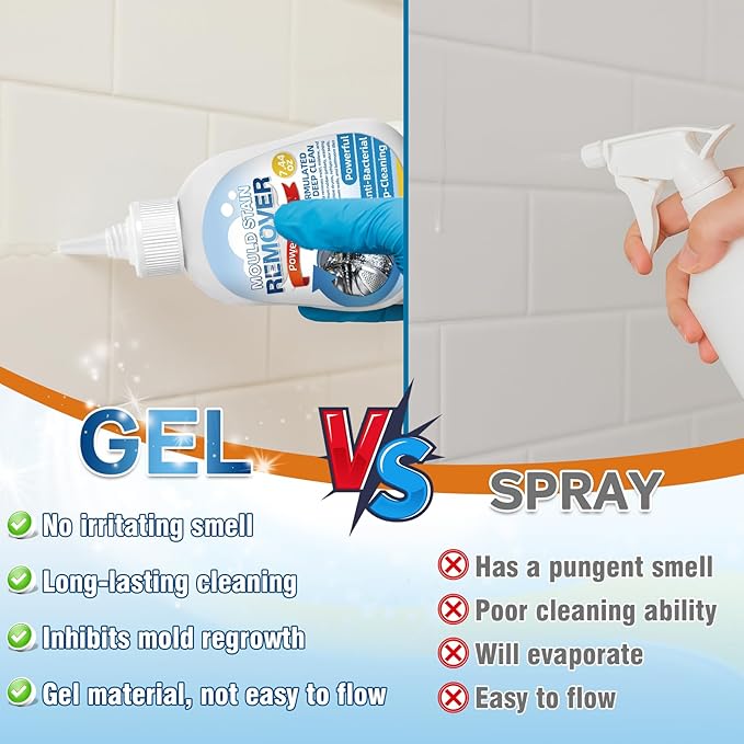 MoldStain Remover Gel,8 Fl Oz Washing Machine Cleaner for Grout Caulk, Bathroom, Shower, Bathtub, Refrigerator Cleaning Solution, Front Load Washer Gasket, Grout Cleaner