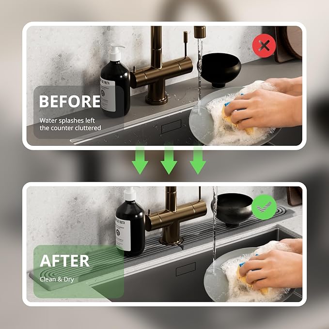 Quick Dry Sink Splash Guard - 30" Instant Dry Stone Sink Tray for Faucets - Absorbent Diatomaceous Earth Faucet Mat for Kitchen Countertop and Bathroom - Light Gray