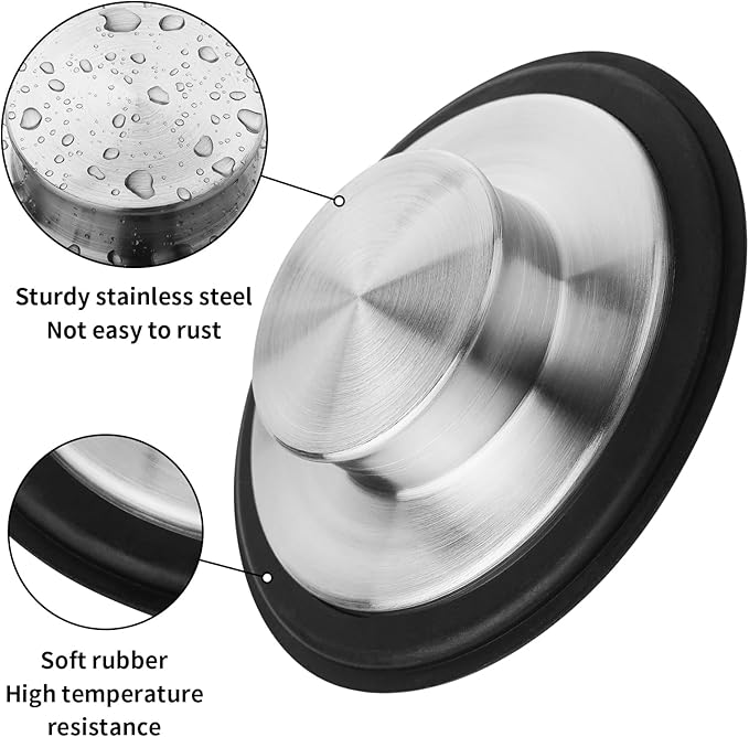 Tifanso Kitchen Sink Drain Stopper Cover, 2PCS Stainless Steel Garbage Disposal Stopper 3.34 Inch Drain Plug, Fits Standard Kitchen Sink Size of 3-1/2 Inch
