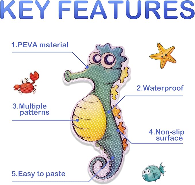 20 PCS Large Bathtub Non Slip Stickers, Cute Sea Creature Anti Slip Shower Stickers, Kids' Gift, Kids' Bathroom Decor for Bathtubs, Showers, and Other Slippery Surfaces (with Scraper)