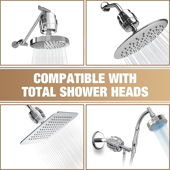 25-Stage Hard Water Shower Filter with Enhanced KDF55,High Output Filtered Shower Head with 3 Replacement Cartridges,Removes Chlorine,Fluoride & Sediment,Universal Polished Chrome Bathroom Showerhead