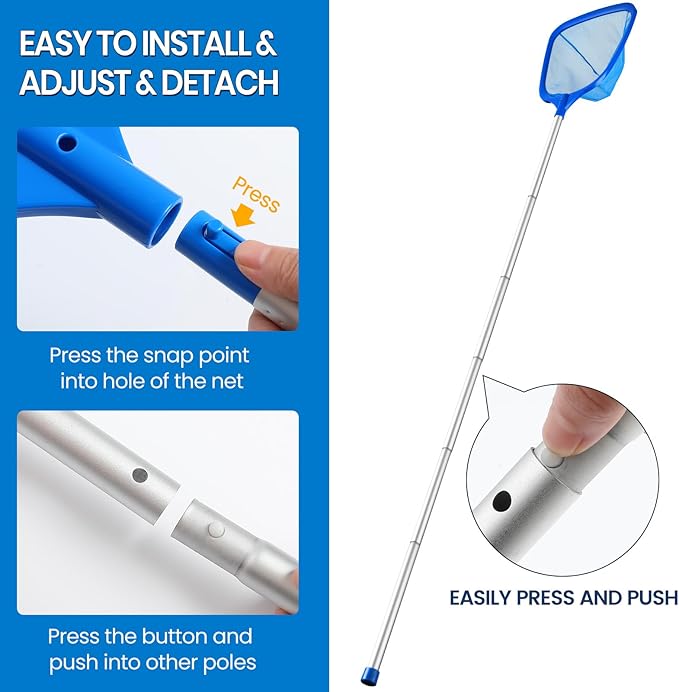 Tavaleu Pool Skimmer Net, Deep Pool Leaf Net with Reinforced Frame, Large Capacity Rake Net for Cleaning, Debris Pickup Removal
