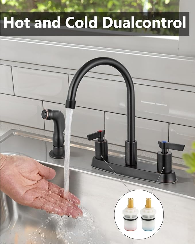Kitchen Faucet with Sprayer 2 Handle Kitchen Sink Faucets 8 Inch Centerset 3 Hole with Supply Lines Oil Rubbed Bronze