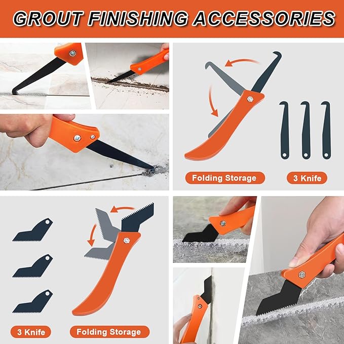 Grout Removal Tool Set, Heavy Duty Grout Saw with Replaceable Blades, Tile Grout Remover for Bathroom Kitchen Floor Joints and Corners
