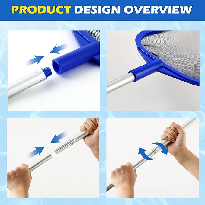 Pool Skimmer - Pool Skimmer Net with 5 Section Adjustable Telescopic Aluminum Pole, 23''- 60'', Pool Net Skimmer Rake with Ultra Fine Mesh , Pool Leaf Skimmer for Swimming Pools, Spas, Hot Tubs