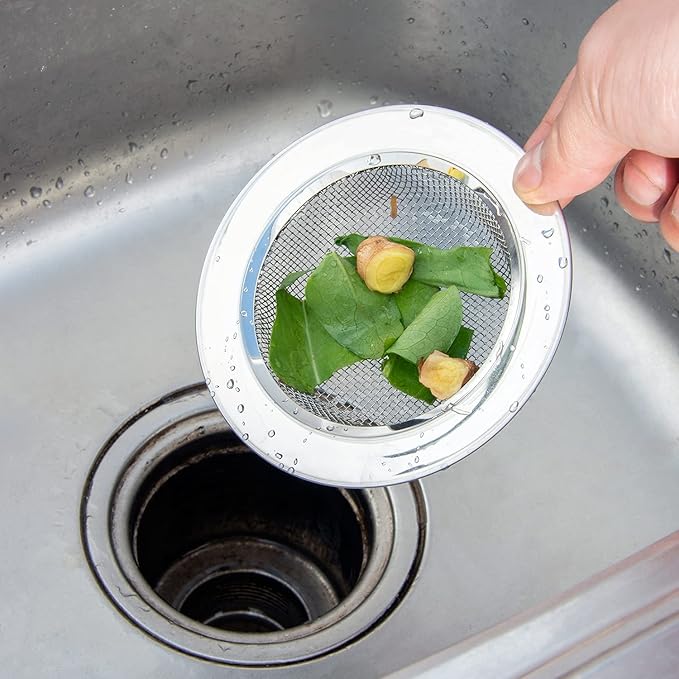 2PCS Kitchen Sink Strainer-Stainless Steel Mesh Drain Strainer,Large Wide Rim 4.5" Diameter