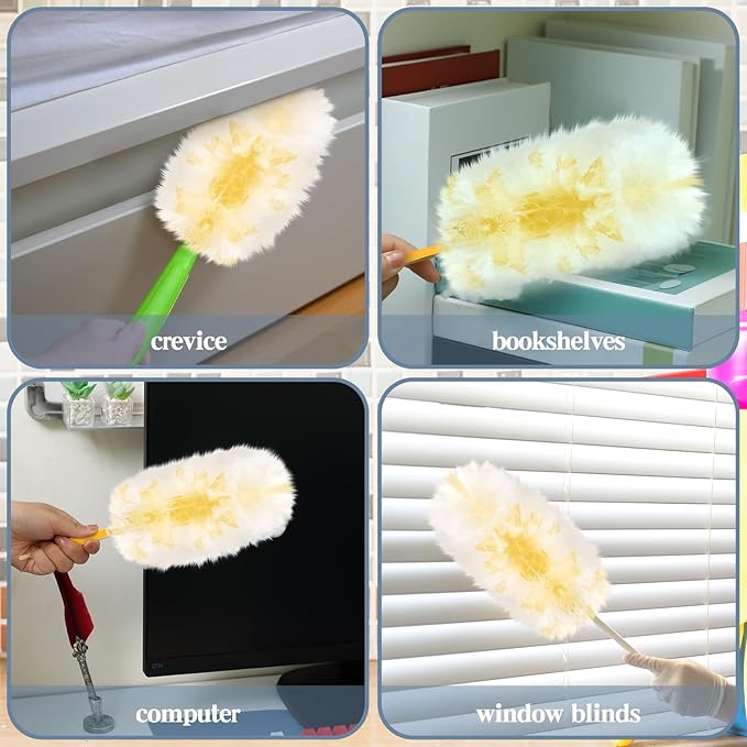 Vesici 300 Pcs Duster Refills Compatible with Swiffer Dusters Bulk Disposable Replacement Thickened with 1 Handle Heavy Duty for Cleaning, Office (Yellow)